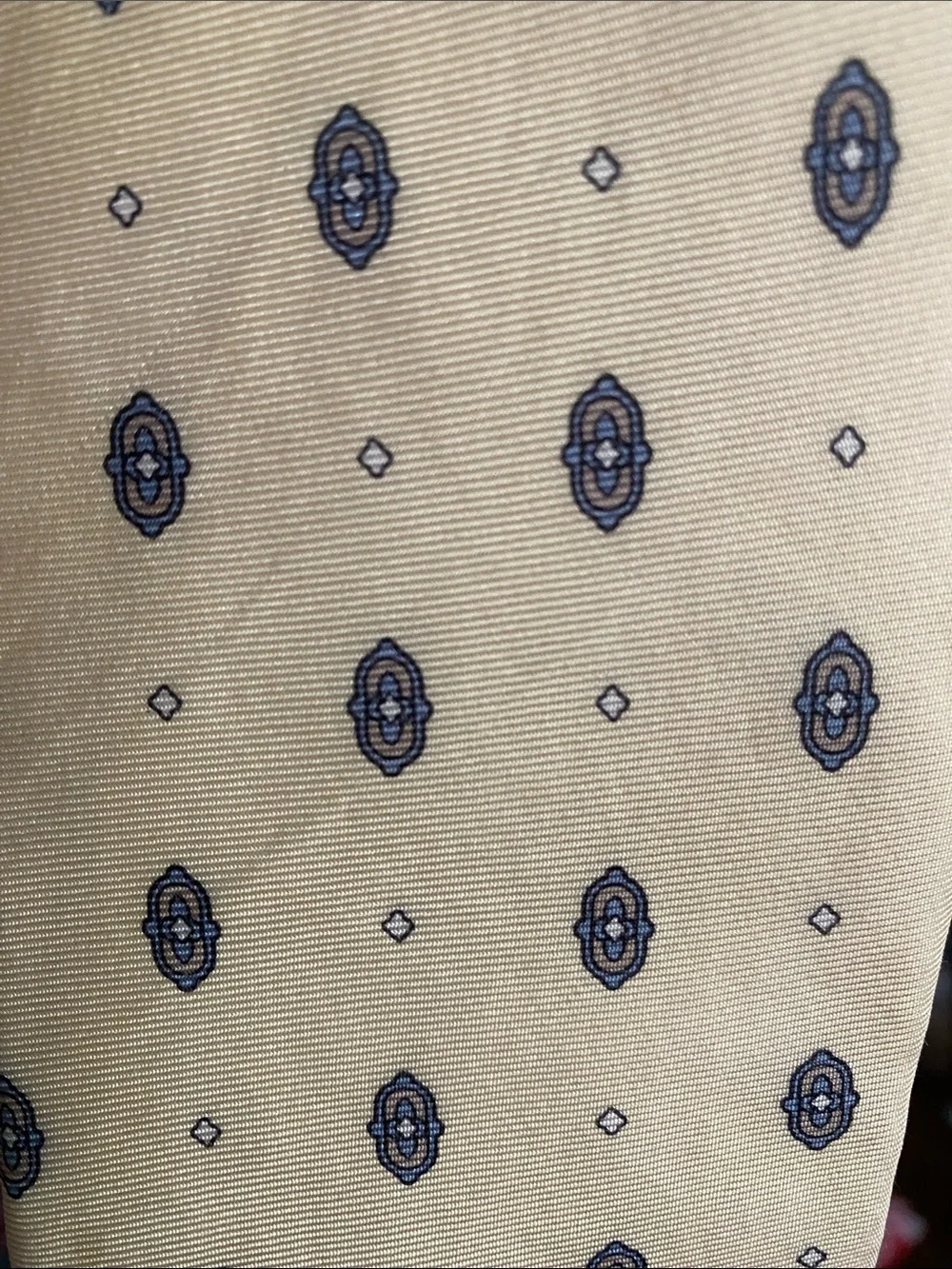 Christian Dior 100% Silk Tie Cream with Blue Medallion Motif